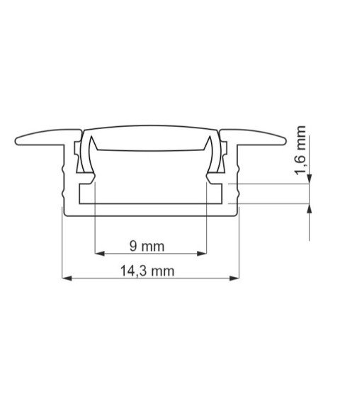 INLINE Z RECESSED PROFILEBLACK BODY + WHITE REFLECTOR L=2m 18x8mm