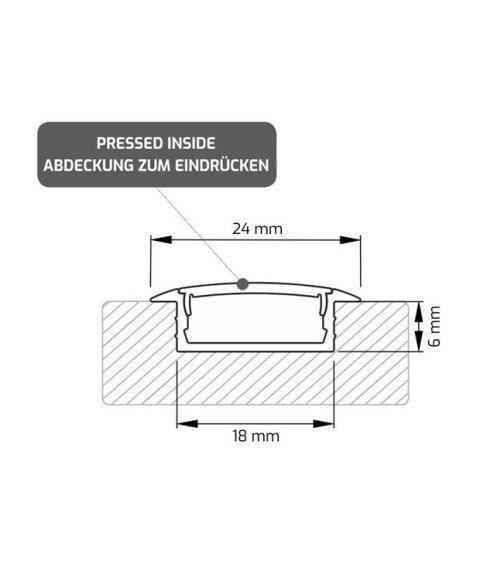 INLINE Z RECESSED PROFILEBLACK BODY + WHITE REFLECTOR L=2m 18x8mm