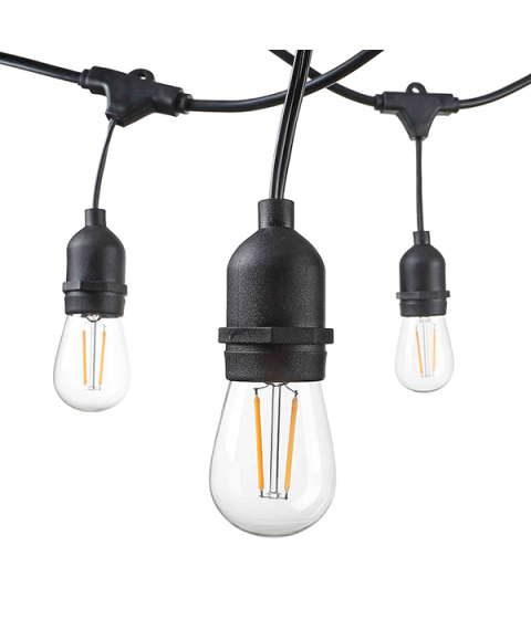 BLACK OUTDOOR STRING LIGHT 15PCS/E27 IP65 14.4M SUSPENDED SOCKETS