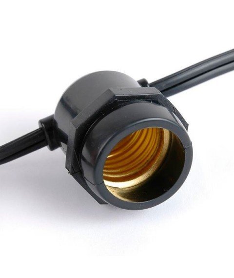 BLACK OUTDOOR STRING LIGHT 15PCS/E27 IP65 14.4M FIXED SOCKETS