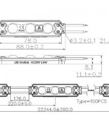 LED LENS MODULE 3 160° AC220-264V 1.6W 145LM IP67 6500K 88*22*11mm LED LENS MODULE 3 160° AC220-264V 1.6W 145LM IP67 6500K 88*22*11mm