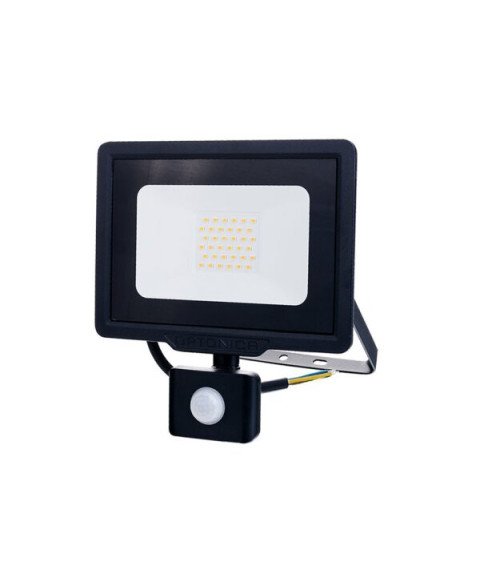 LED SMD FLOODLIGHT BLACK 30W 2400LM AC220-265V 120° IP65 2700K 70CM CABLE - WITH SENSOR