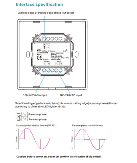 SD-KS- White - Rotary Panel AC Triac RF Dimmer S1-K led strip lights