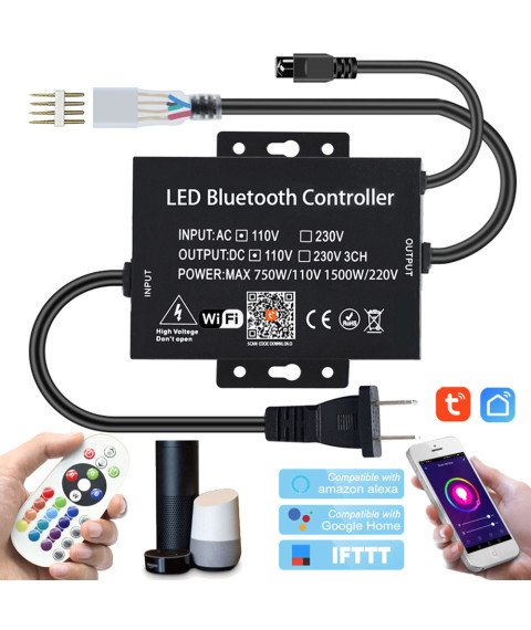 AC110/220V TuYa WiFi RGB Controller, Works With IR Remote, Smartphone, Alexa, Google assistant