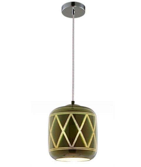 3D GLASS BARREL PENDANT -   CHROME RHOMBUS  D200xH213mm