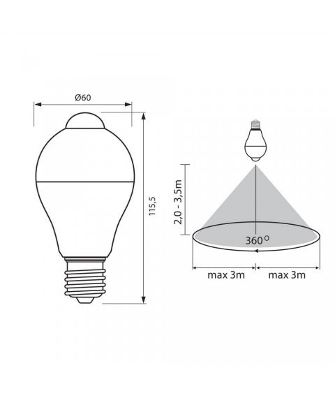 LED LAMP WITH MOTION SENSOR SIGMA LED ∙ PIR ∙ 7W ∙ 600LM ∙ E27 ∙ 4000K