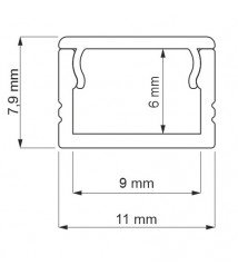 ALUMINIUM LINE MICRO PROFILE SILVER BODY  + WHITE REFLECTOR L=2m 11x7.9mm